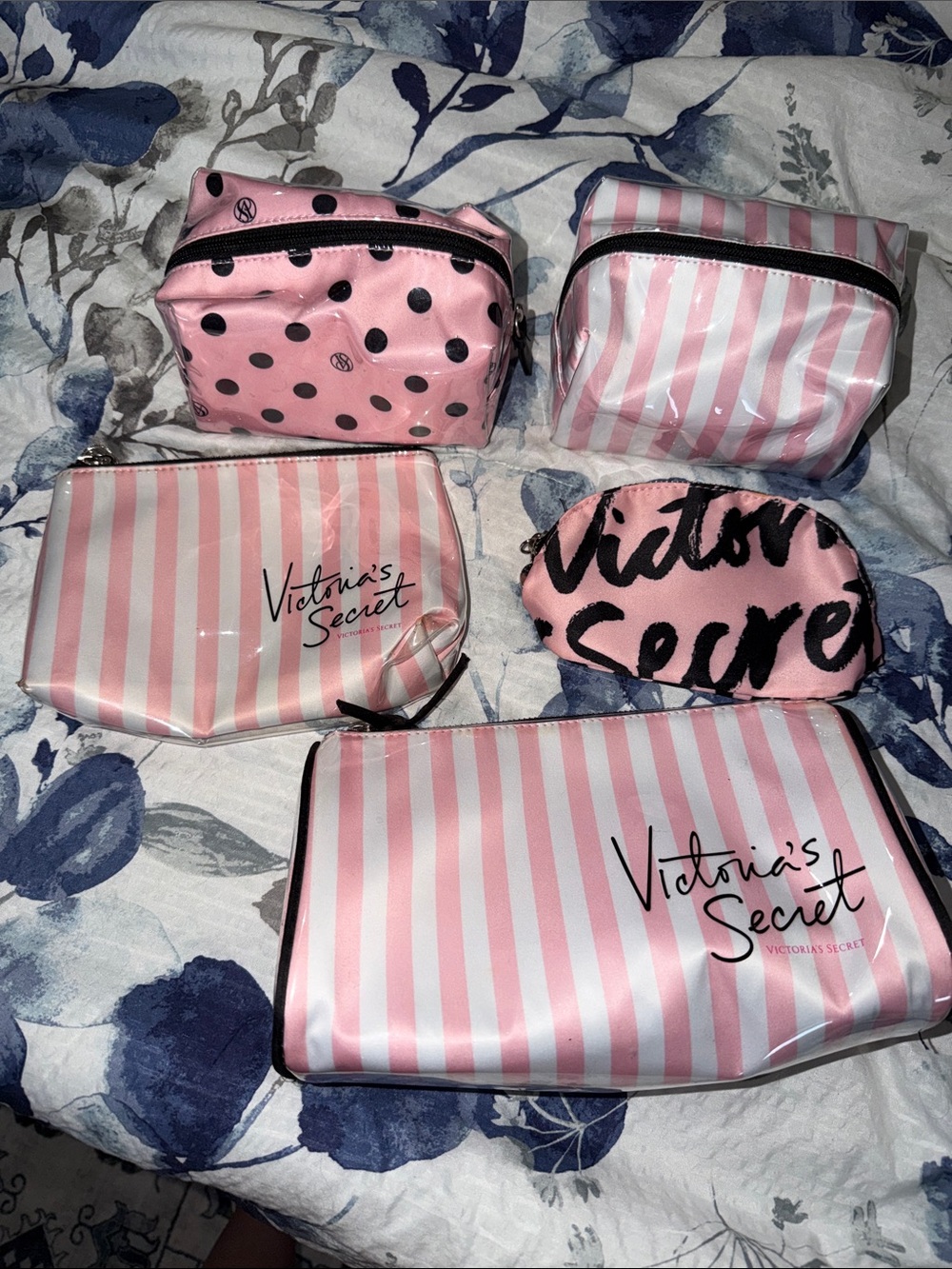 Victoria's Secret Pink Striped & Polka Dot Cosmetic Pouch Set